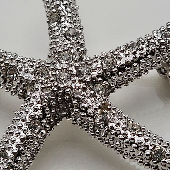 Vintage Sparkling Cubic Zirconia Silver Starfish Brooch Pin - Picture 3 of 9